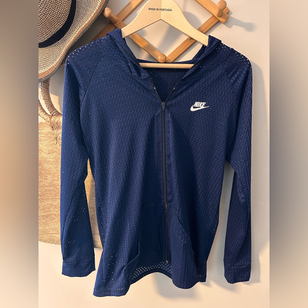 Nike Navy Mesh Zip-Up Hoodie – Lightweight Athletic Jacket